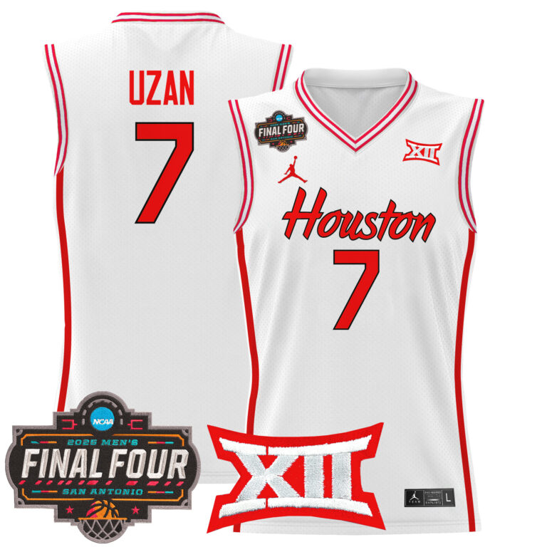 Men Houston Cougars #7 Uzan white 2025 Final Four Patch NCAA Jersey->customized ncaa jersey->Custom Jersey